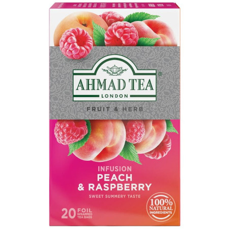 Ahmad Tea Napar Herbaciany Peach Raspberry brzoskwinia malina 20 torebek aluminiowych