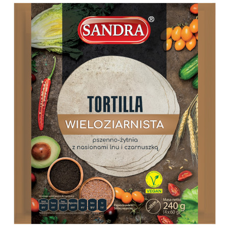 Tortilla placki wieloziarniste z nasionami lnu i czarnuszką Sandra 4x25cm